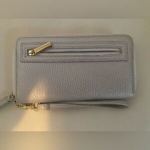 Leather Wristlet Wallet in Light Silver